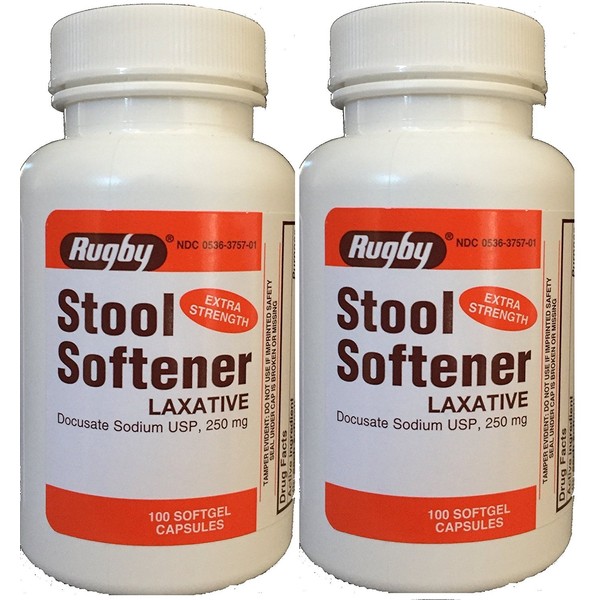 Docusate Sodium 250 mg Softgels for Gentle, Reliable Relief from Occasional Constipation 100 Softgels per Bottle Pack of 2 Bottles Total 200 Softgels