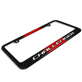 iPick Image for - Dodge Challenger Red Racing Stripe Black Real Carbon Fiber License Plate Frame