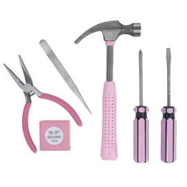Household Hand Tools, Pink Tool Set - 7 Piece by Stalwart, Set Includes – Hammer, Screwdriver Set, Pliers (Repair Kit for the Home, Office, or Car)