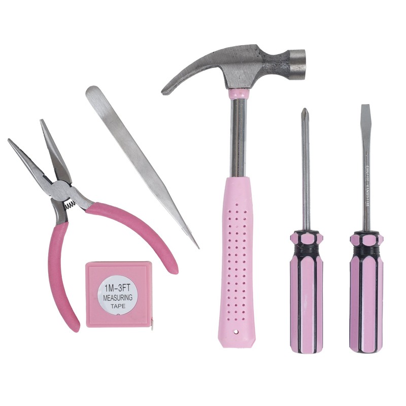 Household Hand Tools, Pink Tool Set - 7 Piece by