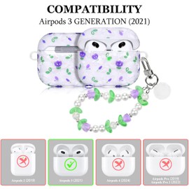 Purple Flower Case for Airpods 3 Cute Floral Aesthetic Cover Compatible with Air Pods 3rd Generation (2021) Shell for Girls