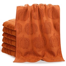 Peryiter 4 Pcs Fall Hand Towels 3D Rust Pumpkin Jacquard Thanksgiving Hand Towels for Bathroom 100% Cotton Soft Kitchen Decorative Set for Autumn Holiday Decor Fall Gift(13.7'' x 29.5'')