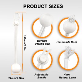 Universal Bungee Tie Downs, MARRTEUM Ball Bungee Cords Multipurpose Elastic String for Exterior Roller Shades and Outdoor Roller Blinds, Tents, Canopies, Tarp (6 piece, White)