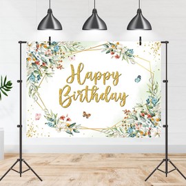 Tcoyodw Wildflower Birthday Backdrop 7x5ft Spring Butterfly Floral Photography Background for Girls Happy Birthday Party Decorations Banner Photo Studio Props