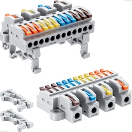 JANDECCN 4pcs DIN Rail Terminal Blocks, DIY Splicing Wire Connectors for Circuit Inline 28-12AWG (4 in 12 Out)