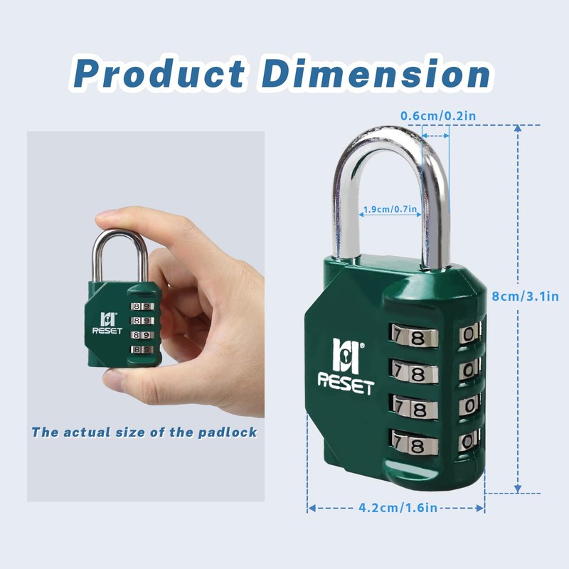RESET-060 4 Digit Combination Padlock, Outdoor Lock, Indoor Padlock, Ideal