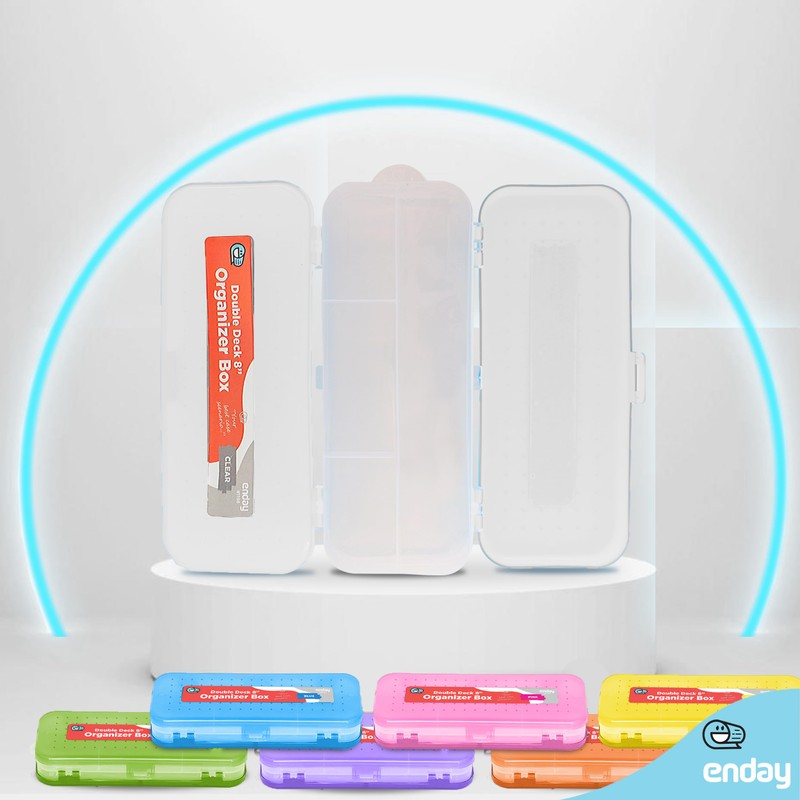 Enday Pencil Box Clear, Plastic Double Deck Pencil Case with