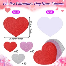 Tatuo 120 Pcs Valentine's Day Heart Cutouts 8x10 Inch Heart Shape Paper Cutouts Paper Hearts for Classroom Decorations School DIY Projects Love Peace Craft Activities(Shiny Color,Glitter)