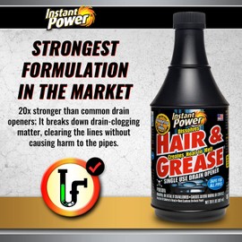 Instant Power Hair and Grease Drain Opener – Multipurpose Liquid Drain Cleaner and Clog Remover, Odorless, Ready to Use, 20 Oz