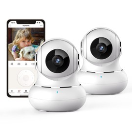 Little Elf Surveillance Camera, 2K Baby Monitor with Camera, WiFi IP Camera with Motion Detection, Night Vision, 2-Way Audio, Dog Camera Supports App Control and Remote Alarm, Pack of 2
