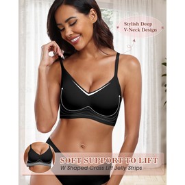 HORISUN Womens Wireless Seamless Pullover Bra with Soft Support Vest No Underwire Criss Cross Back T Shirt Bra (Black,XL)