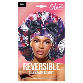 Donna Jumbo Bow Ribbon Bonnet 1pc Satin Bonnet Hair Bonnet for Sleeping Removable & Reversible Bow Ribbon for Women with Curly Hair, Roller Sets, Crochet Hairstyles Silk Hair Accessories (Zebra Mix)