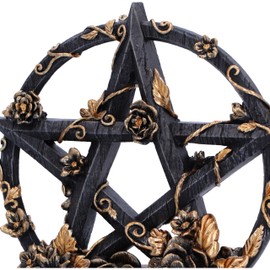 Nemesis Now Dark Floral Pentagram Figurine 16.5cm, Resin, Black & Gold, Floral Decorative Pentagram Ornament, Wiccan Gift, Packaged in Gift Box, Cast in the Finest Resin, Expertly Hand-Painted