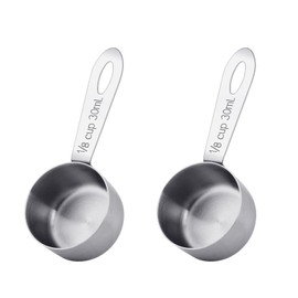 2Pcs 1/8 Cup Measuring Cup, 30ml Scoop, Stainless Steel Measuring Cups, Coffee Scoops, Measuring Scoops for Canisters Tablespoon Measure Spoon, Short Handle Cooking Measuring Scoop(30ML)