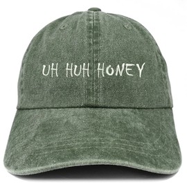 Trendy Apparel Shop Uh Huh Honey Embroidered Washed Cotton Adjustable Cap - Dark Green
