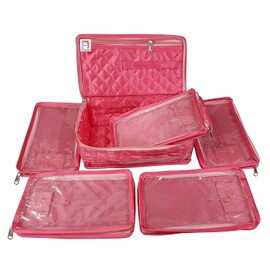 atorakushon 2 different Zipper pouch Pack Makeup Jewellery Kit Travel Cosmetic Organizer Box for Storage Necklaces Earring Ring for Women Girls Pink