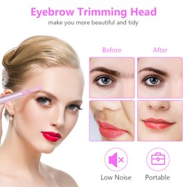 AOOWU Eyebrow Hair Removal for Women, Upgraded Mini Portable Eyebrow Trimmer, Painless Face Hair Shaver Electric Eyebrow Razor for Brows Face Cheek Lips Peach Fuzz (Pink)