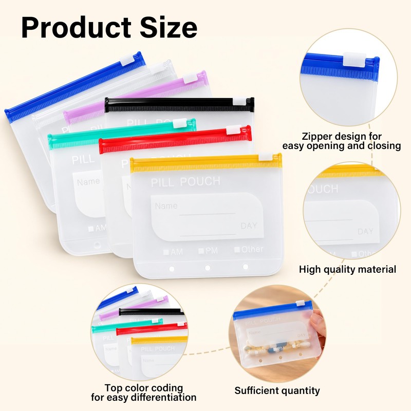 Pill Pouches Bags for Travel 14 Pieces, A8 Reusable Zippered
