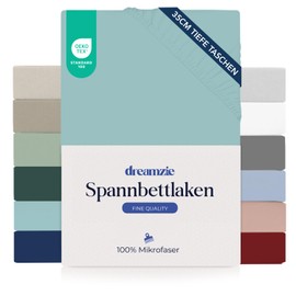 Dreamzie Fitted Sheet 200 x 200 cm - 35 cm Deep Pocket - 100% Microfibre Bed Sheet - Aqua, Tested for Harmful Substances (Oeko Tex), Bed Sheet with Elastic Band