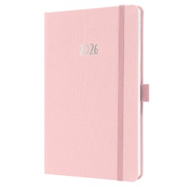 SIGEL Jolie J6405 Weekly Planner 2026 A5 Pink, Hardcover with Textile Cover, Elastic Band, Pen Loop, Slip Pocket, 174 Pages, Vegan, Book Calendar, Diary Calendar Book