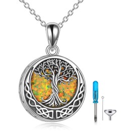 Tree of Life Urn Necklaces for Ashes 925 Sterling Silver Abalone Shell Tree of Life Cremation Jewelry for Ashes Memory Jewelry for Women Men (Yellow opal)
