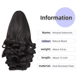 ponytail extension,12" claw clip hair extensions ponytail short curly hair Hair Extension Natural Looking Synthetic Hairpiece for Women Natural Black