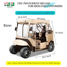 10L0L Golf Cart Enclosures Cover for EZGO TXT 2 Passenger (Roof up to 58"), Windproof Waterproof Rain Cover, 4-Sided Clear Window & Roll-up Zipper Door Large