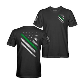 Fantastic Tees Thin Green Line USA Flag Military Men's T-Shirt (Black Shirt, S)