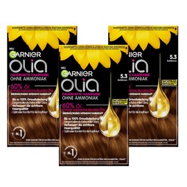 Garnier Olia 5.3 Golden Brown Permanent Hair Colour without Ammonia, with Nourishing Natural Oils, Full Grey Hair Coverage, Permanent Colouration - 3 x 1 Piece