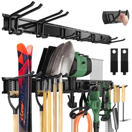 LBT 49.5"Garage Tool Organizer Wall Mount 500lbs Garden Tool Organizer for Garage with Adjustable Hooks,Heavy Duty Yard Tool Storage Rack, Anti-Rust Shed Rack Holder Hanging Rake Broom Mower Snowboard
