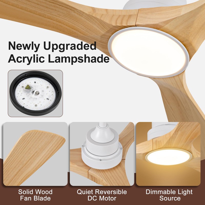 VCQQ 60 Inch Ceiling Fans with Lights and Remote Control,