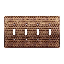 LIDER Toggle Light Switch Metal Wall Plate, Stainless Steel Switch Cover, Corrosion Resistant, Mid-Size 4-Gang 4.88" x 8.58", 201 Stainless Steel, LMWP-14M-HAC, Hammered Antique Copper