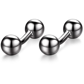 HONEY BEAR Round Beads Cufflinks for Men's Shirt Wedding Business Gift (Black)