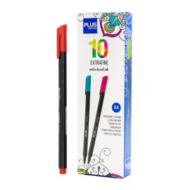 Plus Office 10 Fine Tip Felt Tip Pens 0.4mm Ideal for Writing, Painting and Drawing School Pens Fine Tip Coloured Water Based Ink (Red)