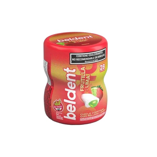 Beldent Strawberry & Lime Flavored Liquid-Filled Candied Gum Chicles Rellenos Sabor Frutilla & Lima, 54 g / 1.9 oz (28 Pieces)