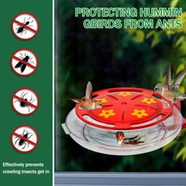 LYDODOKA Window Bird Feeders, Window Hummingbird Feeder with 5 Feeding Ports & 3 Hooks, 360° Ant Guard - Detachable Bird Feeders Bowl for Standing & Drinking Outdoors Gardens