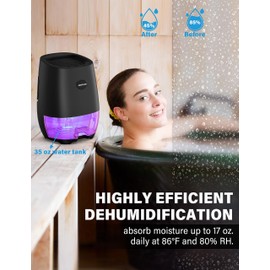 Dehumidifier for Home- 35 OZ Small Room Dehumidifier 300 Sq ft with Auto Shut-Off Energy Saving Quiet Dehumidifiers 7 Colors Lights & Sleep Mode for Bedroom Bathroom RV Closet Garage