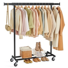 SONGMICS Clothes Rack with Wheels, Heavy-Duty Clothing Rack for Hanging Clothes, Portable, 17.7 x (36.2-52) x 63.6 Inches, with Extendable Rail, 220 lb Load Capacity, Black UHSR13BKV1