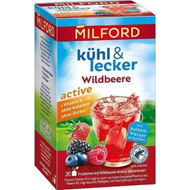 Milford Cool & Delicious Active Wild Berry | No Calories | No Sugar | Lactose Free | Gluten Free | Vegan | 20 Tea Bags | 50 g