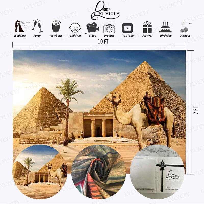 LYLYCTY 10×7ft Egyptian Pyramids Green Natural Scenic Backdrops for Photography