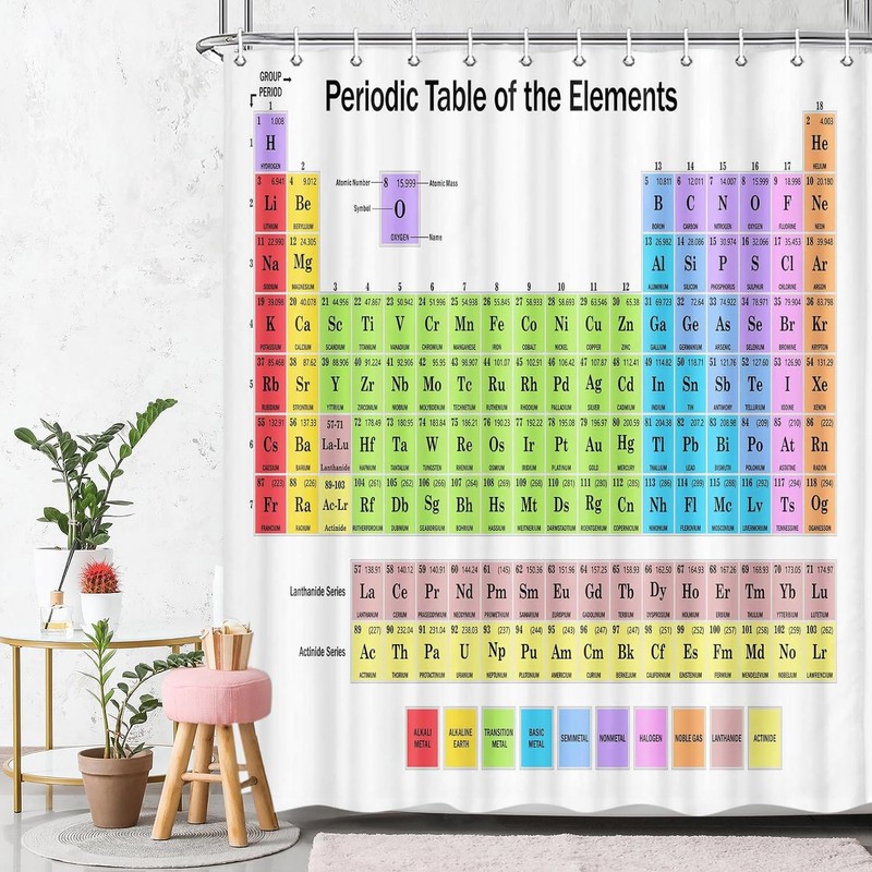 Jipusai 84 INCH Updated Periodic Table of Elements Shower Curtain