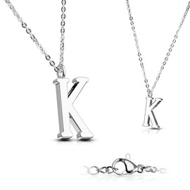 Bungsa® Women's Necklace, Letter A-Z in Silver or Rose Gold – Alphabet Necklace with Pendant – Stainless Steel – Necklace for Women, Children & Men – A B C D E F G H I J K L M N O P R S T U V W Z, Stainless Steel, K Colour: silver.