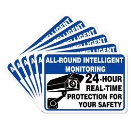 6pcs 24 Hour Video Surveillance Sign, 7x5in Waterproof Camera Monitoring Warning Sign Strong Adhesive Security Camera Recording Sticker for Home Vehicle Secure