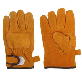 Heat Resistant Gloves Calf Leather Polyester Hand Protection BBQ Grill Oven Mitts Short TypeYellow