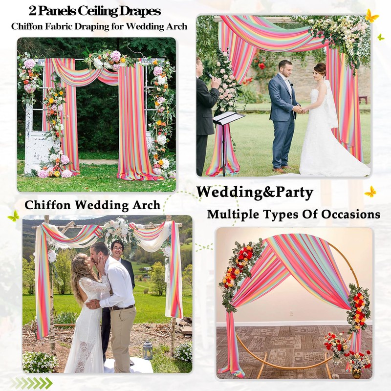 DUOBAO Rainbow Chiffon Wedding Arch Decor Kit - 2 Panels
