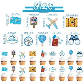 Bon Voyage Party Decoration,World Map Adventure Awaits Banner Travel Themed Hanging Swirl Let The Adventure Begin Cupcake Toppers Photo Booth Props for Graduation Birthday Retirement Party Supply