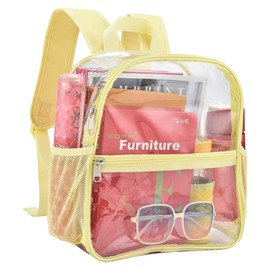 Busiuw Clear Backpack for Stadium Events 12x12x6 Mini Small Clear Backpack with Front Pocket for Concert Sport Events Work Travel(Yolk yellow)