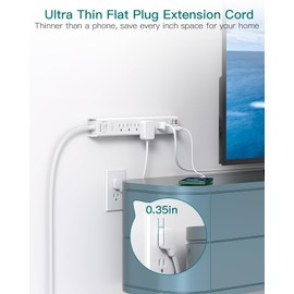 Power Strip Surge Protector - Addtam Extension Cord with 6 AC Outlets and 4 USB Ports (2 USB-C), Flat Plug Extension Cord, Wall Mount for Home, Office, College Dorm Essentials, ETL Listed, White