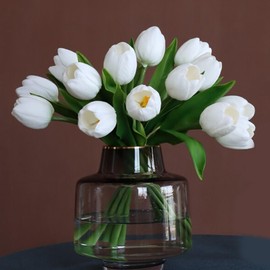 Buart White Flowers Artificial Luxury Big Tulip Valentine's Day Mother's Day Easter Home Kitchen Wedding Decorations(11pcs)
