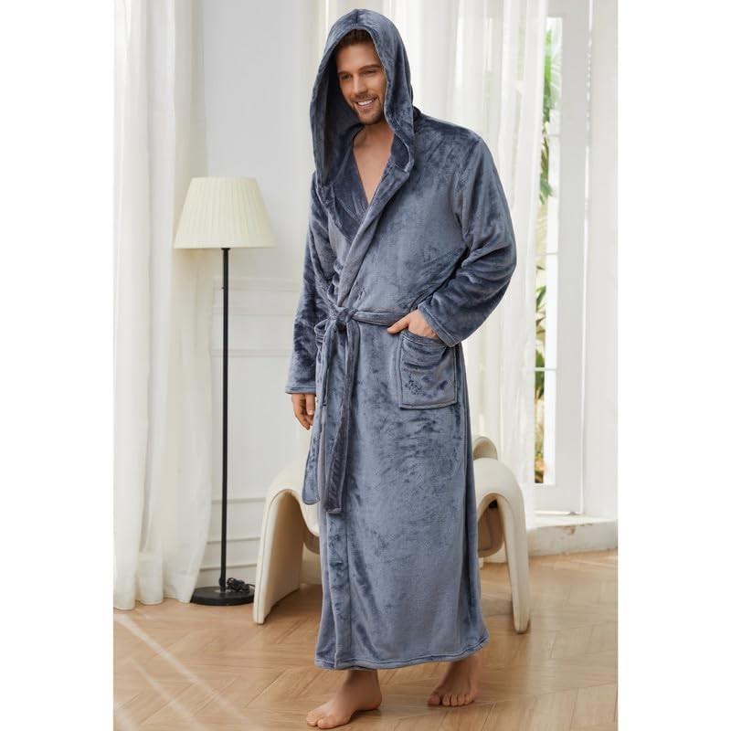 U2SKIIN Mens Hooded Robe, Full Length Plush Robe for Men